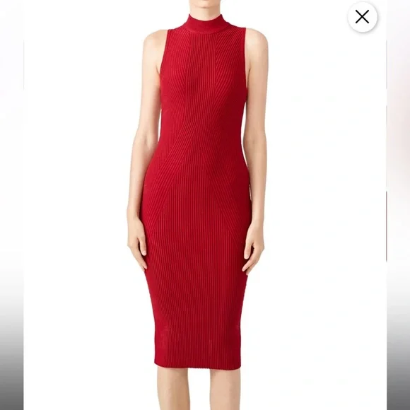 Nicole Miller Dresses | Nicole Miller Red Ribbed Midi Dress Bodycon Size Xs | Color: Red | Size: Xs | Londongirl2015'S Closet
